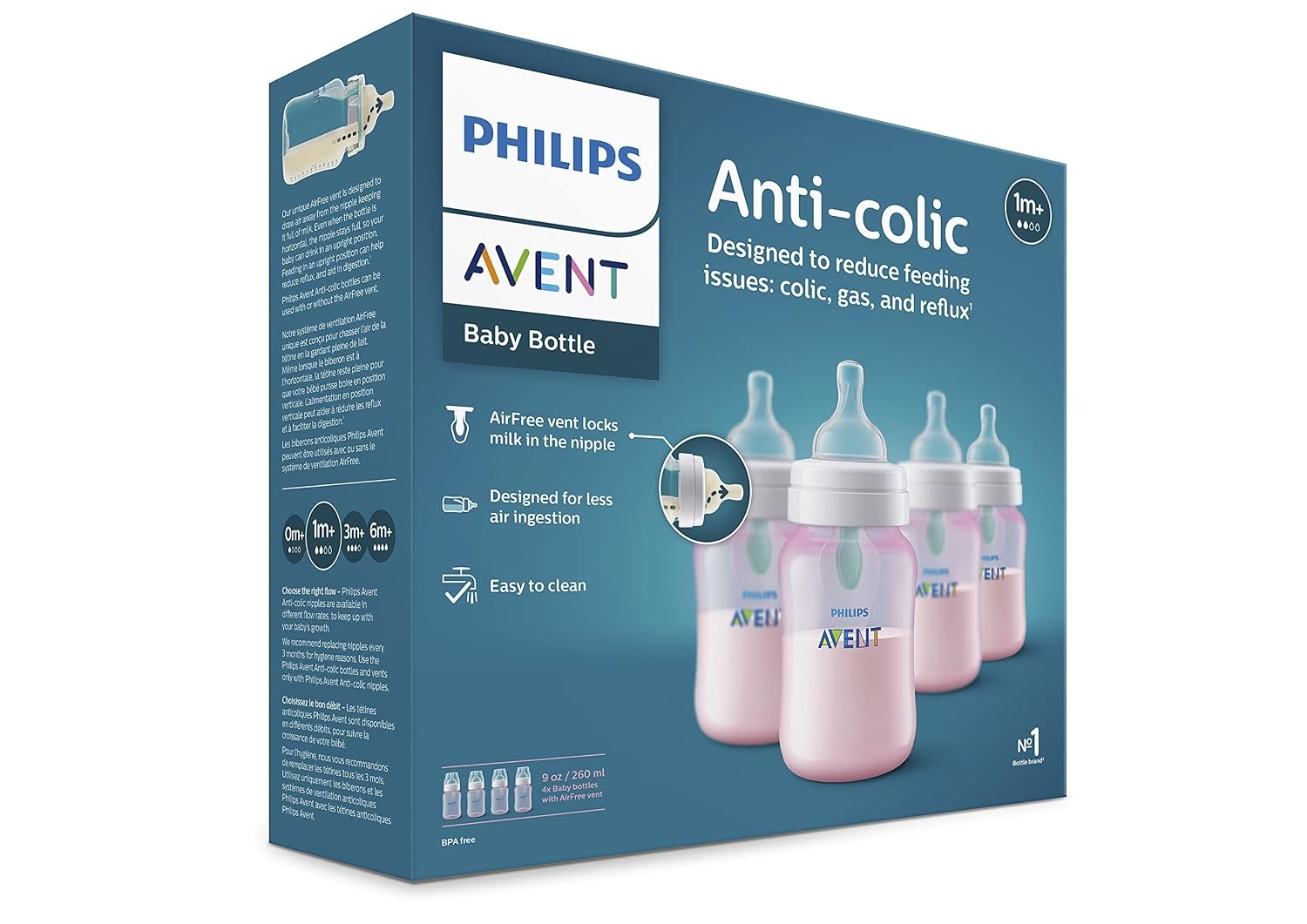image:imageBundle of Philips Avent AntiColic Baby Bottle with AirFree Vent 9oz 4pk Clear SCY70304 Philips Avent Soothie 03 Months Orthodontic Baby Pacifiers BPAFree Green 4 Pack Model SCF19041Pink