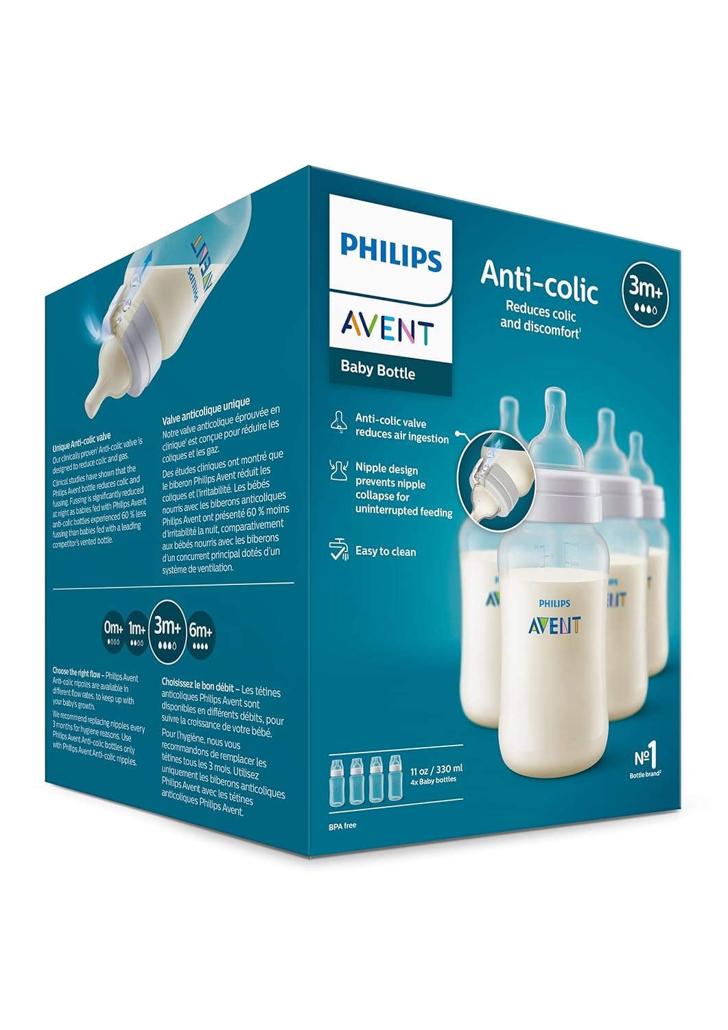 image:imageBundle of Philips Avent AntiColic Baby Bottle with AirFree Vent 9oz 4pk Clear SCY70304 Philips Avent Soothie 03 Months Orthodontic Baby Pacifiers BPAFree Green 4 Pack Model SCF19041Clear