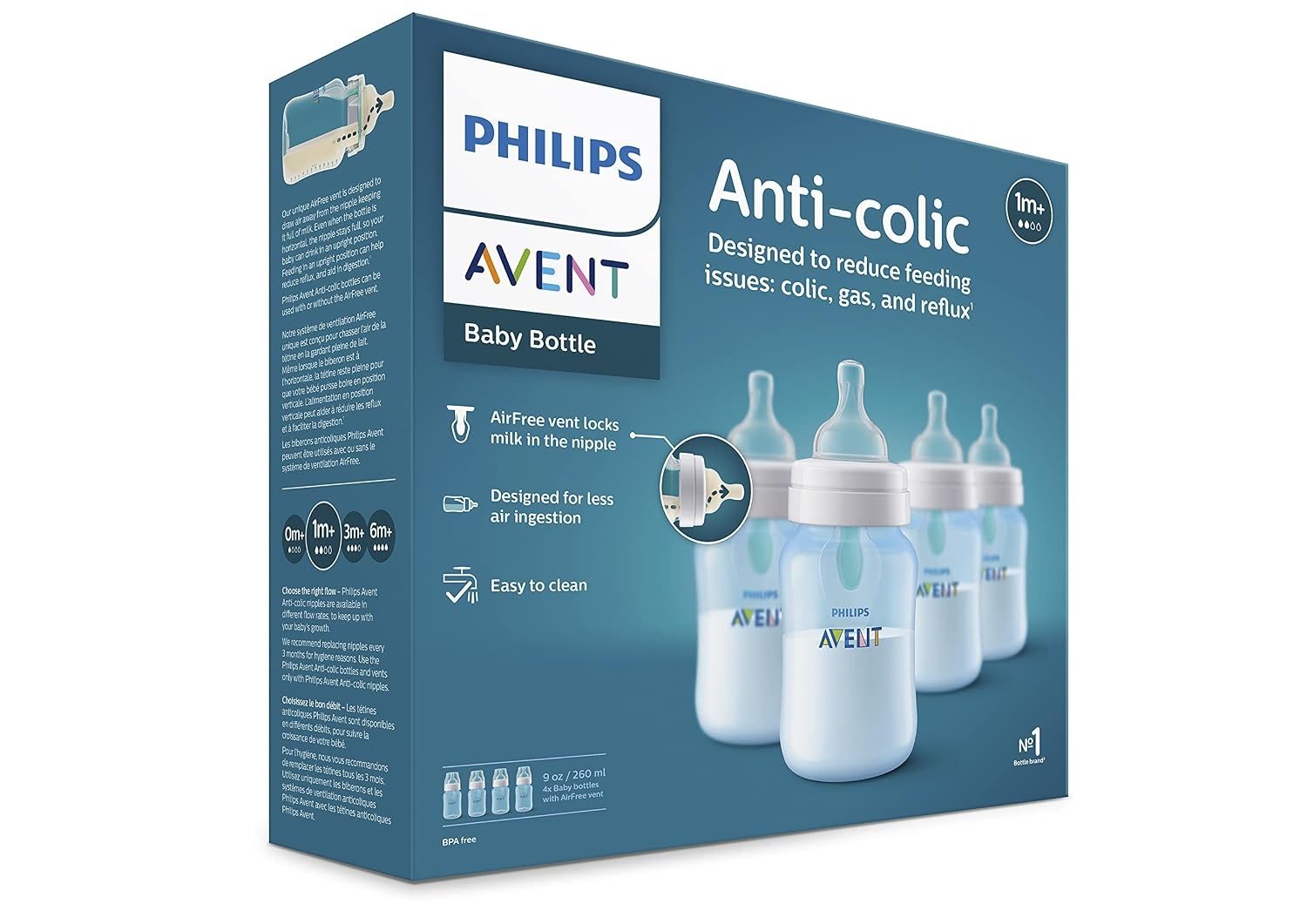 image:imageBundle of Philips Avent AntiColic Baby Bottle with AirFree Vent 9oz 4pk Clear SCY70304 Philips Avent Soothie 03 Months Orthodontic Baby Pacifiers BPAFree Green 4 Pack Model SCF19041Blue