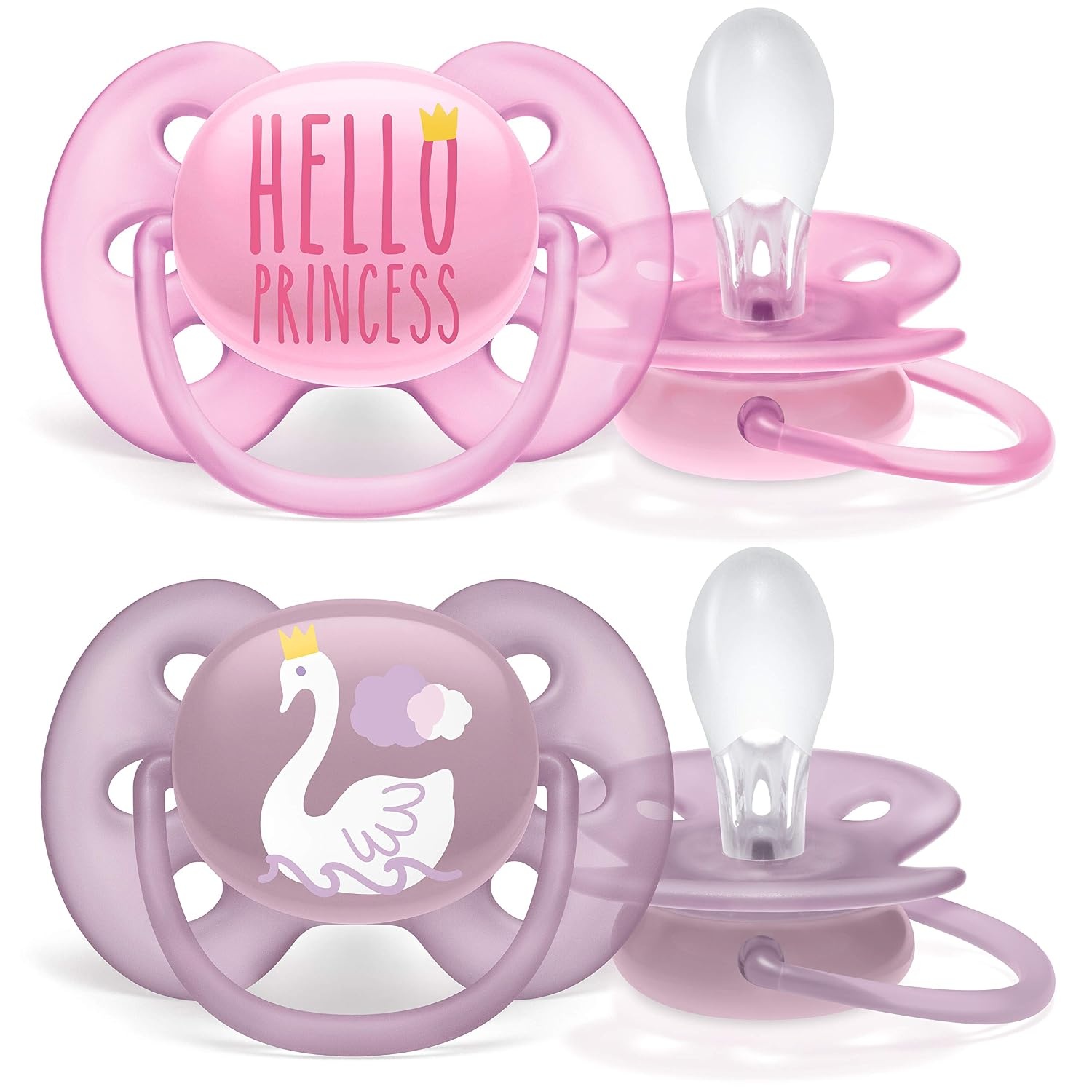 image:imagePhilips AVENT Ultra Soft Pacifier 06 Months Dreams and Happy Designs 4 Pack WhiteGreen SCF22243PrincessSwans