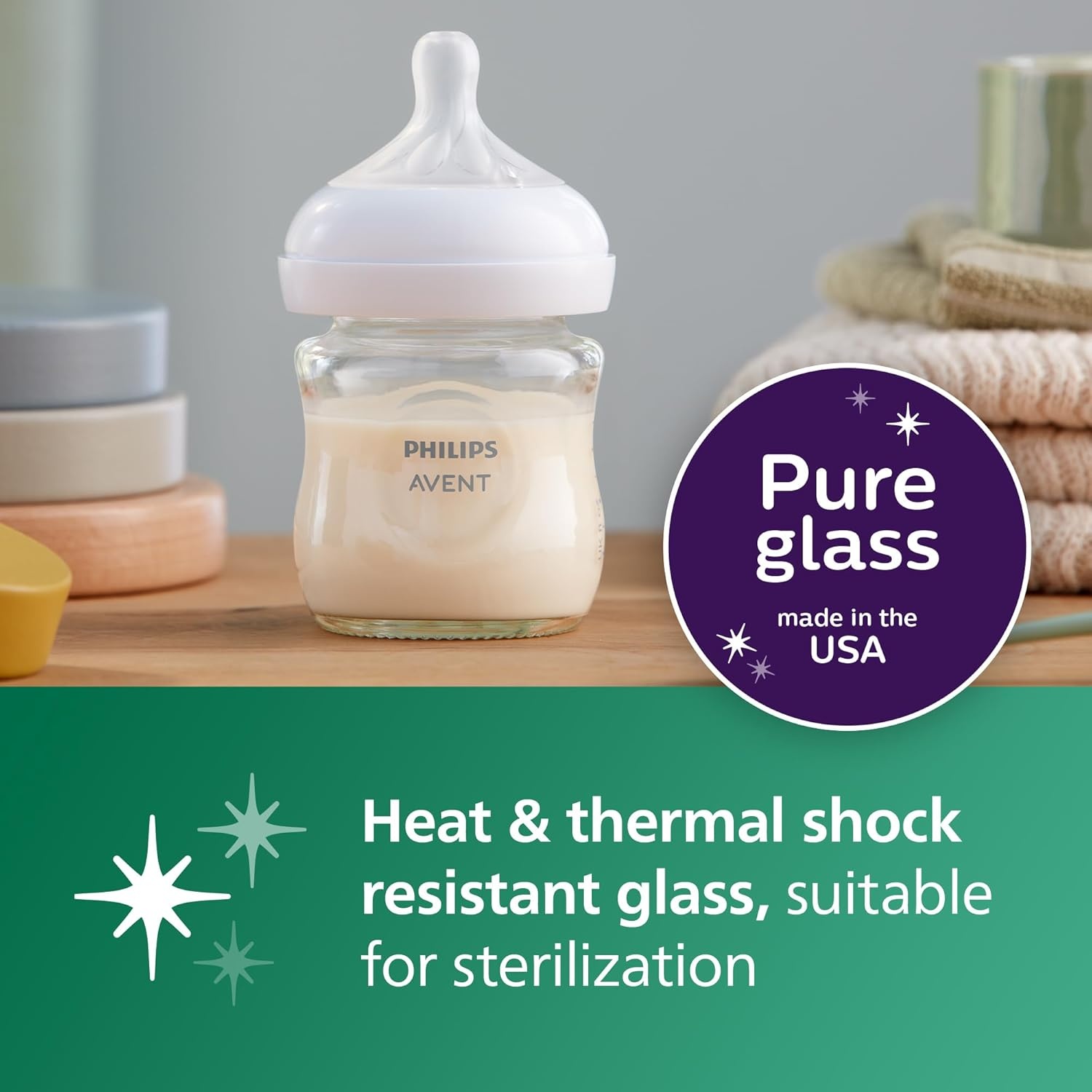 image:imagePhilips Avent Glass Natural Bottle with Natural Response Nipple Baby Gift Set SCD858014 Ounce Pack of 4