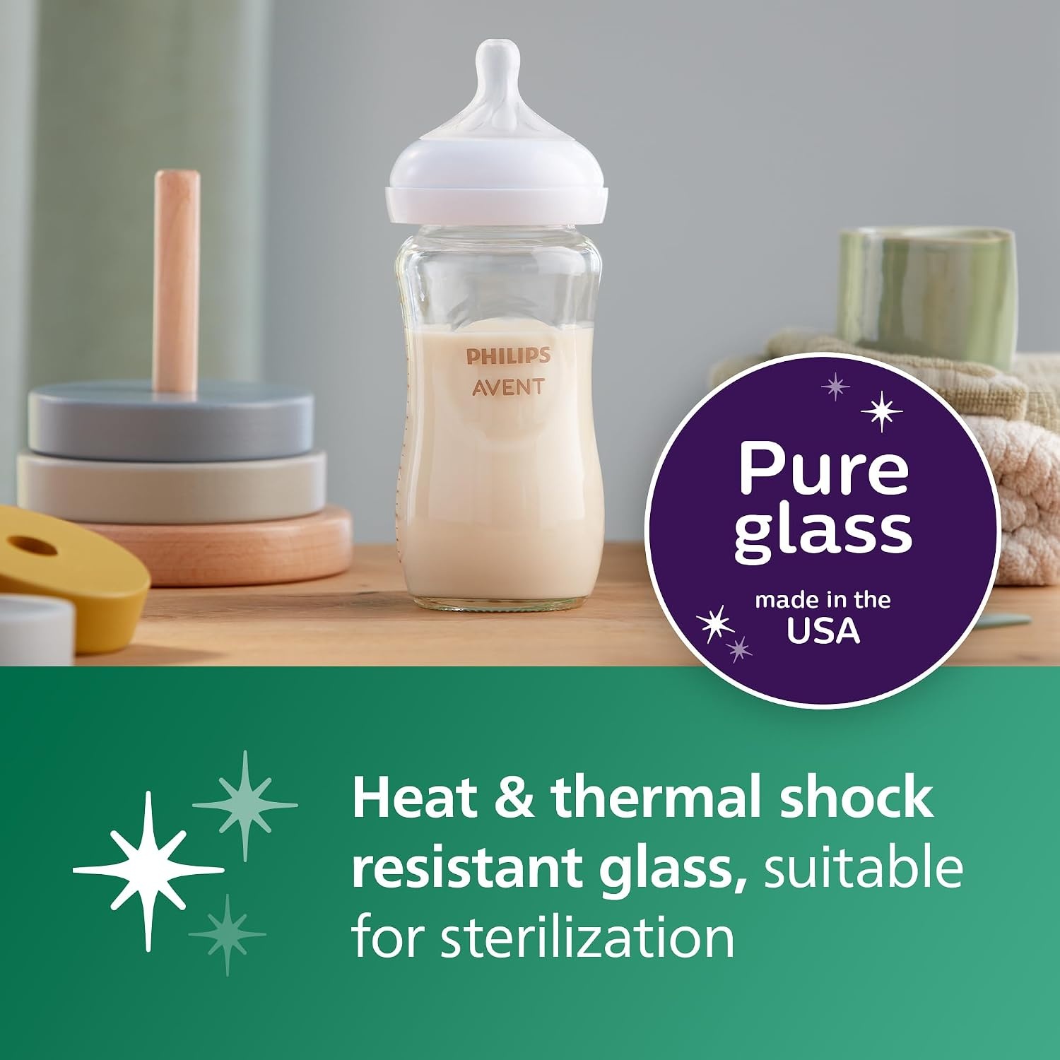 image:imagePhilips Avent Glass Natural Bottle with Natural Response Nipple Baby Gift Set SCD858014 and 8 Ounce