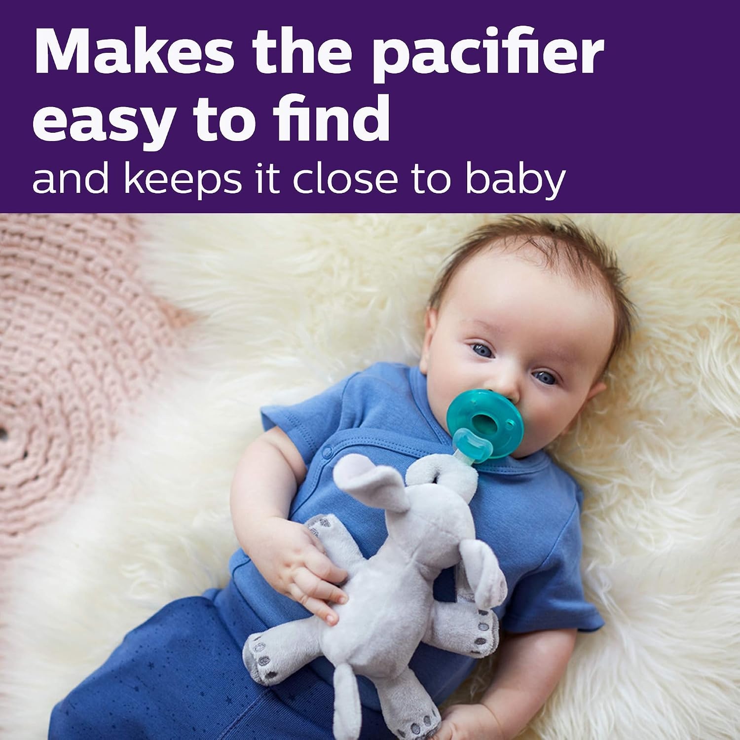 image:imagePhilips Avent Soothie Snuggle Pacifier Holder with Detachable Pacifier 0mElephant