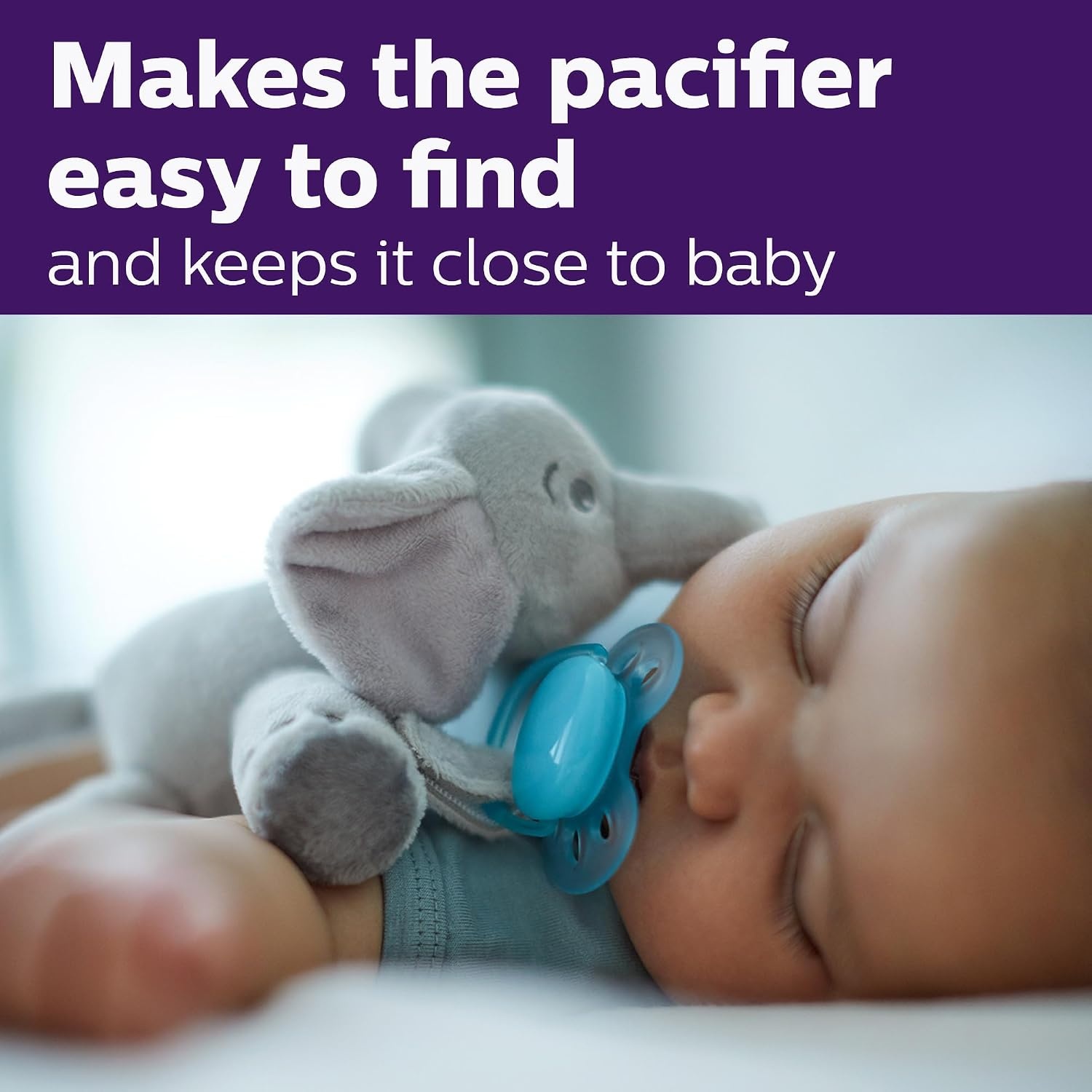 image:imagePhilips Avent Soothie Snuggle Pacifier Holder with Detachable Pacifier 0mElephant
