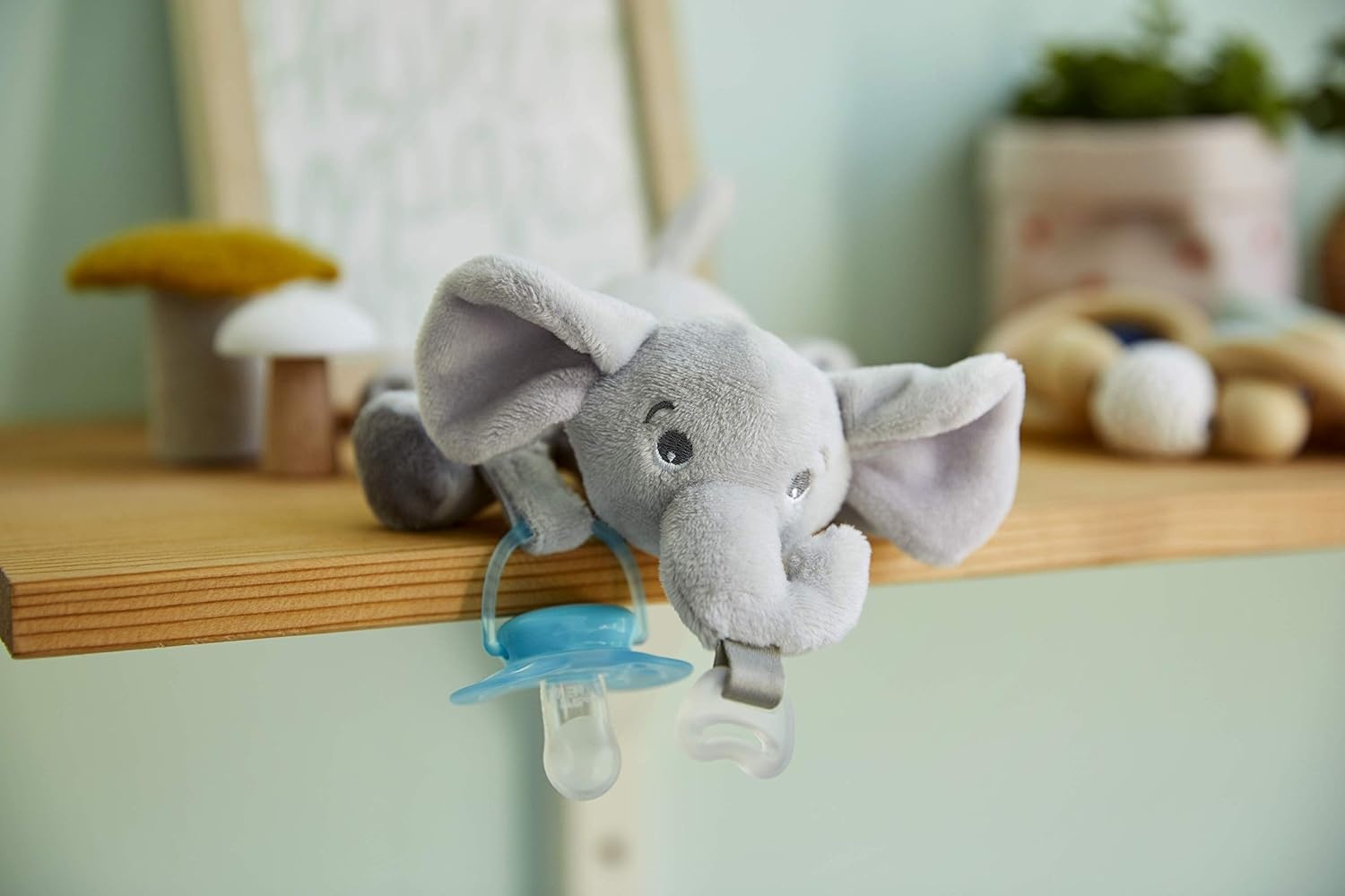 image:imagePhilips Avent Soothie Snuggle Pacifier Holder with Detachable Pacifier 0mElephant