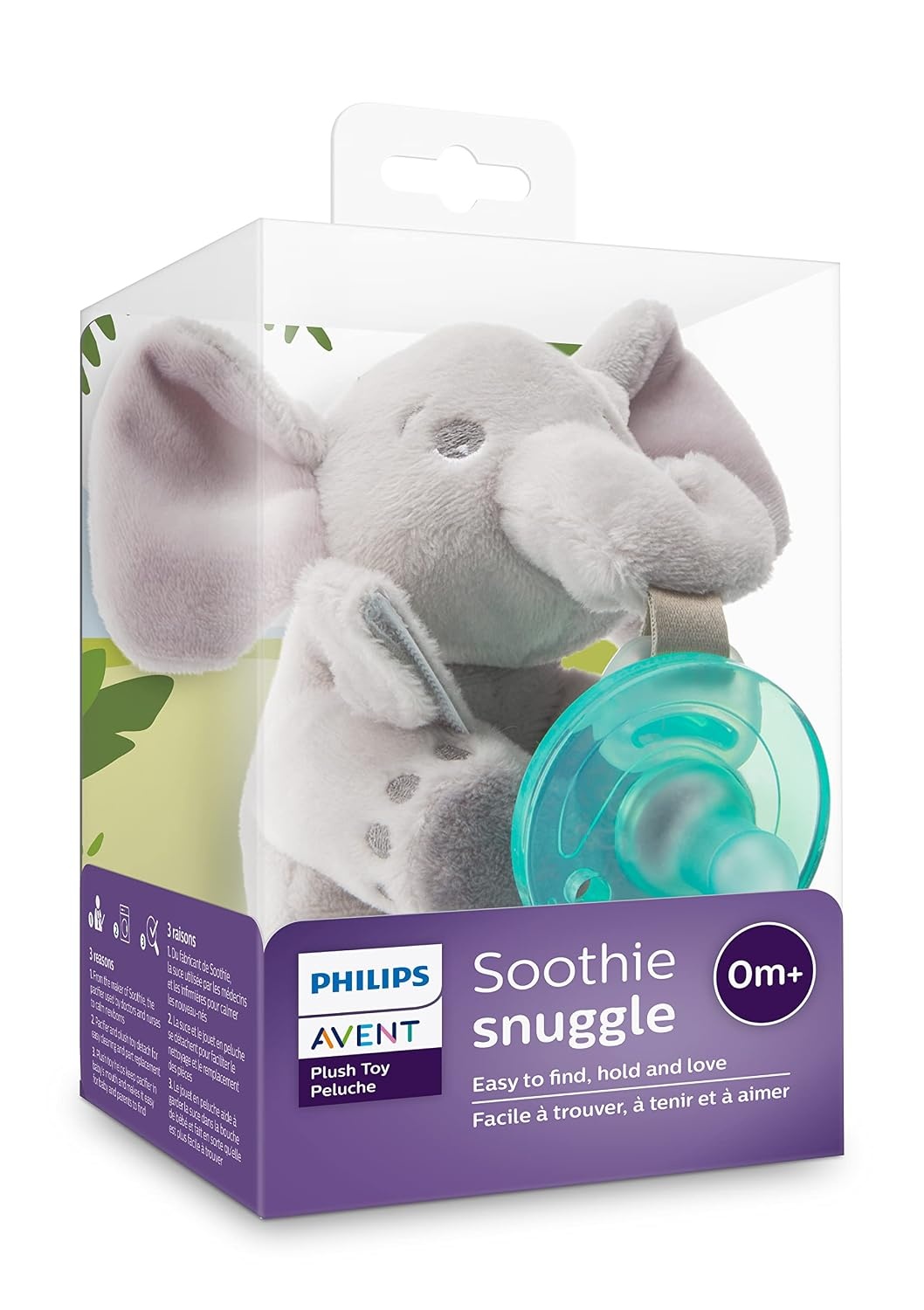 image:imagePhilips Avent Soothie Snuggle Pacifier Holder with Detachable Pacifier 0mElephant