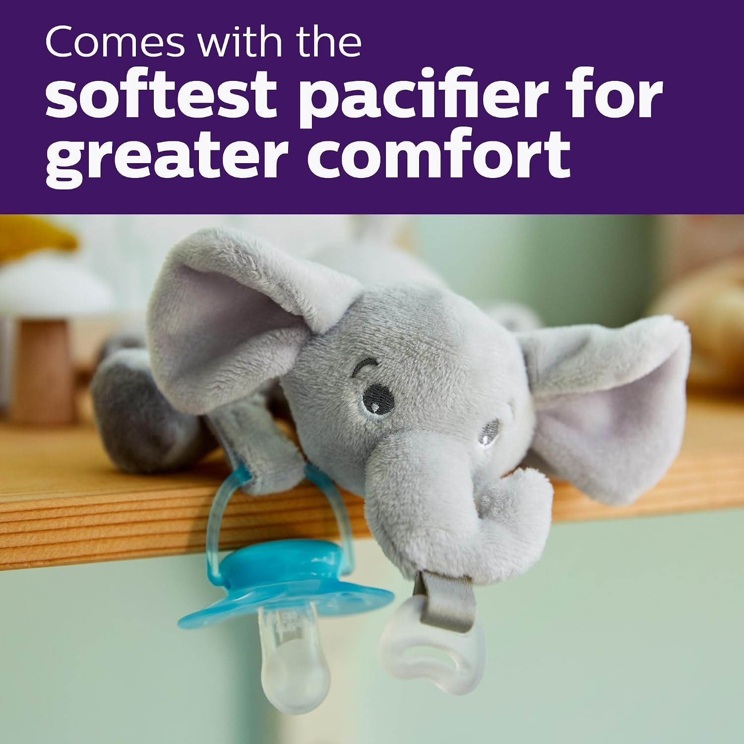 image:imagePhilips Avent Soothie Snuggle Pacifier Holder with Detachable Pacifier 0mElephant