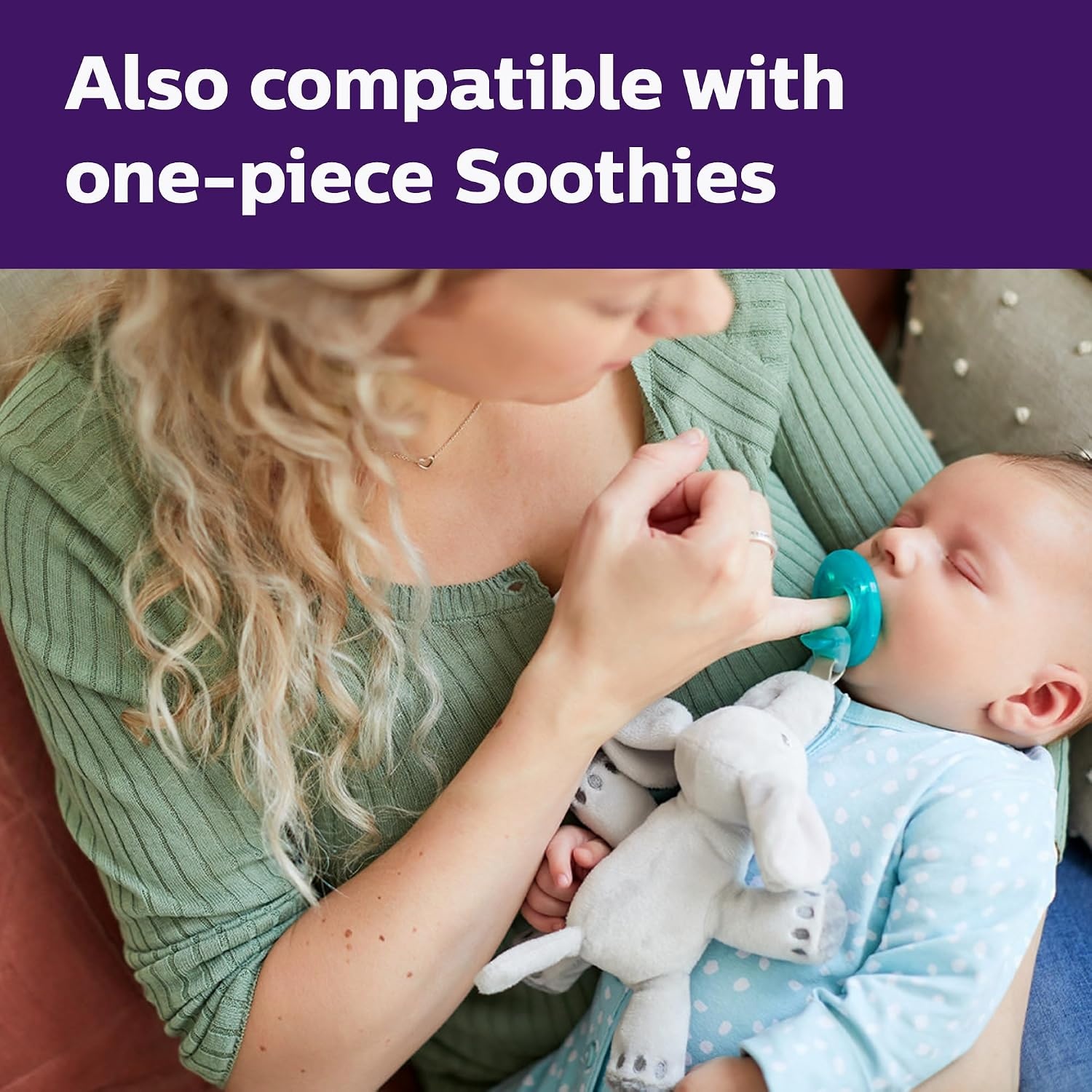 image:imagePhilips Avent Soothie Snuggle Pacifier Holder with Detachable Pacifier 0mElephant