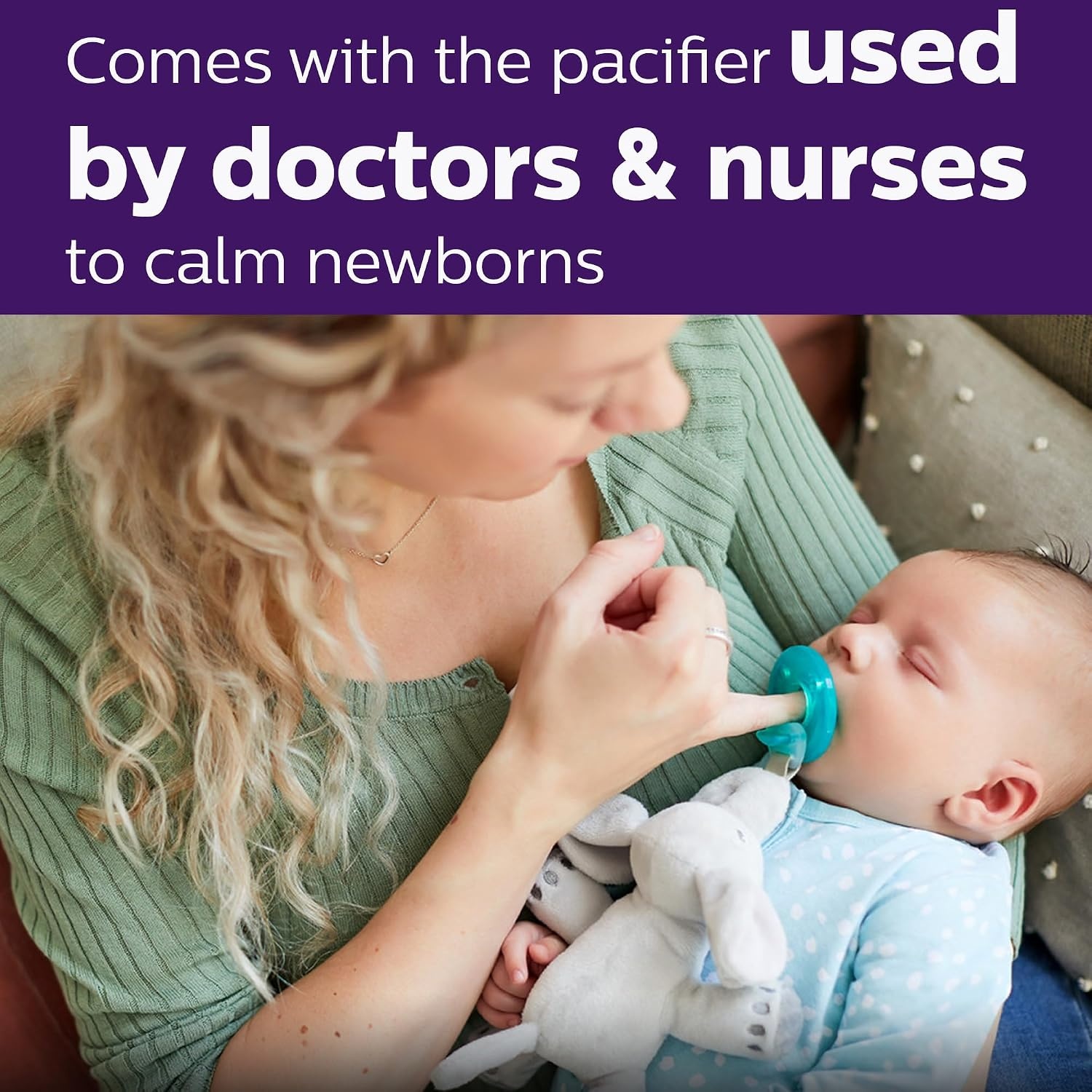 image:imagePhilips Avent Soothie Snuggle Pacifier Holder with Detachable Pacifier 0mElephant