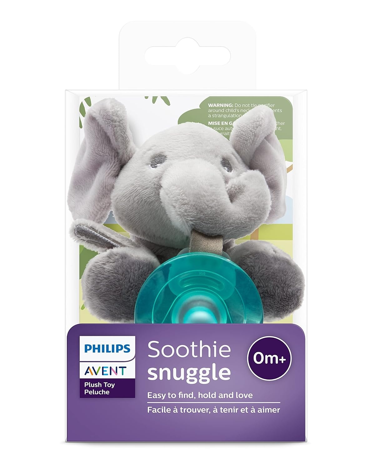 image:imagePhilips Avent Soothie Snuggle Pacifier Holder with Detachable Pacifier 0mElephant