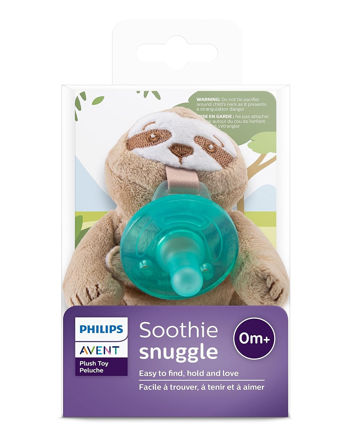 image:imagePhilips Avent Soothie Snuggle Pacifier Holder with Detachable Pacifier 0mSloth
