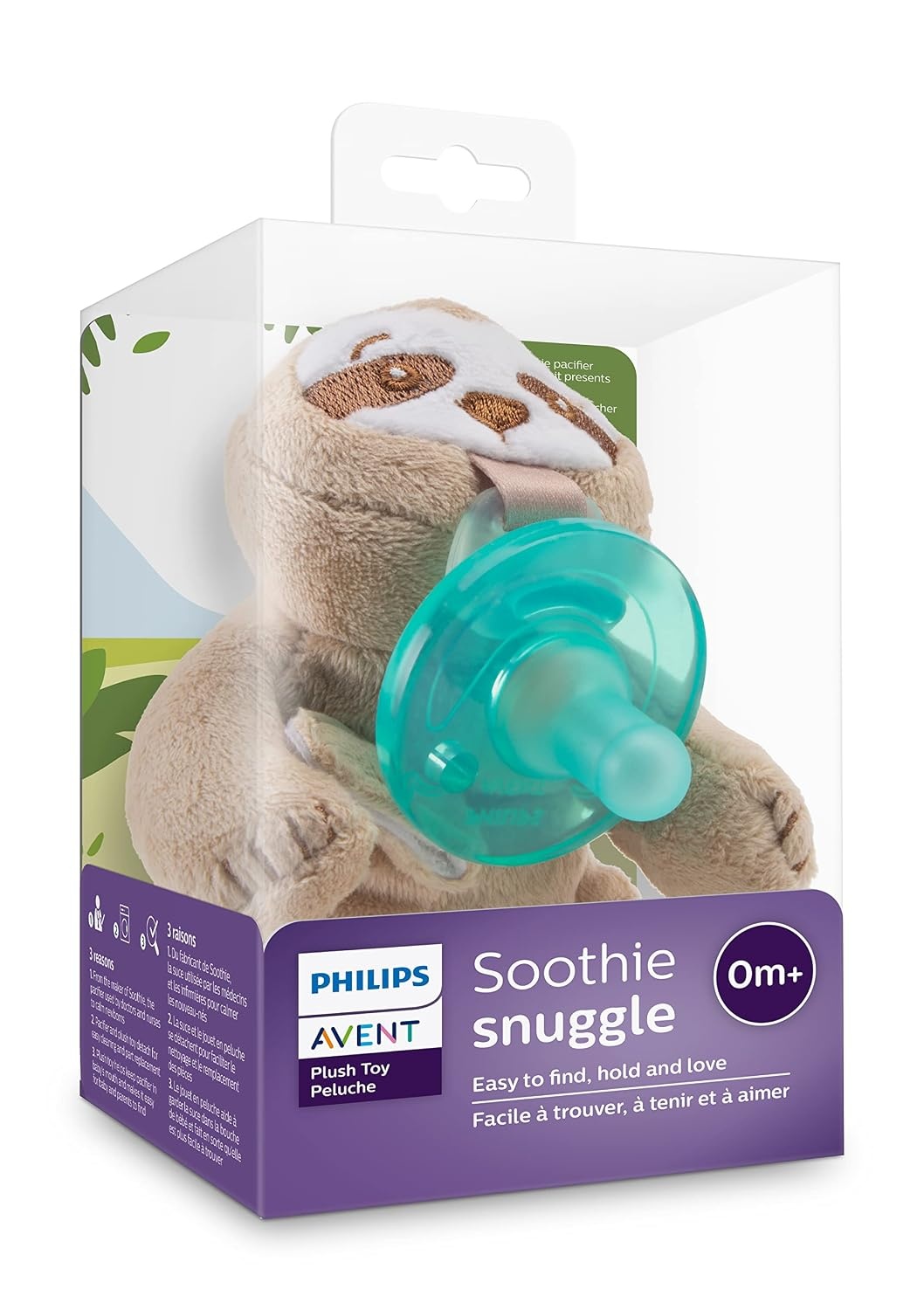 image:imagePhilips Avent Soothie Snuggle Pacifier Holder with Detachable Pacifier 0mSloth
