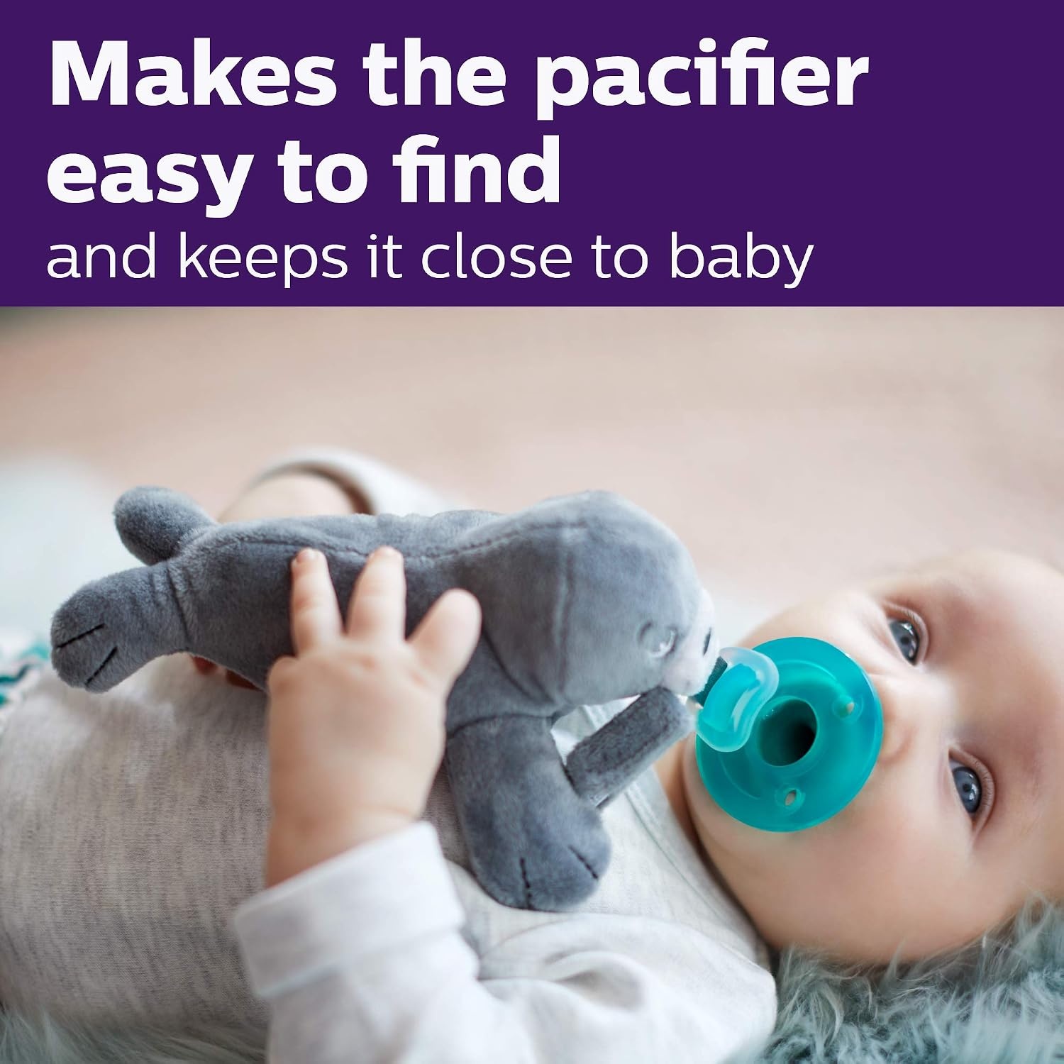 image:imagePhilips Avent Soothie Snuggle Pacifier Holder with Detachable Pacifier 0mSloth