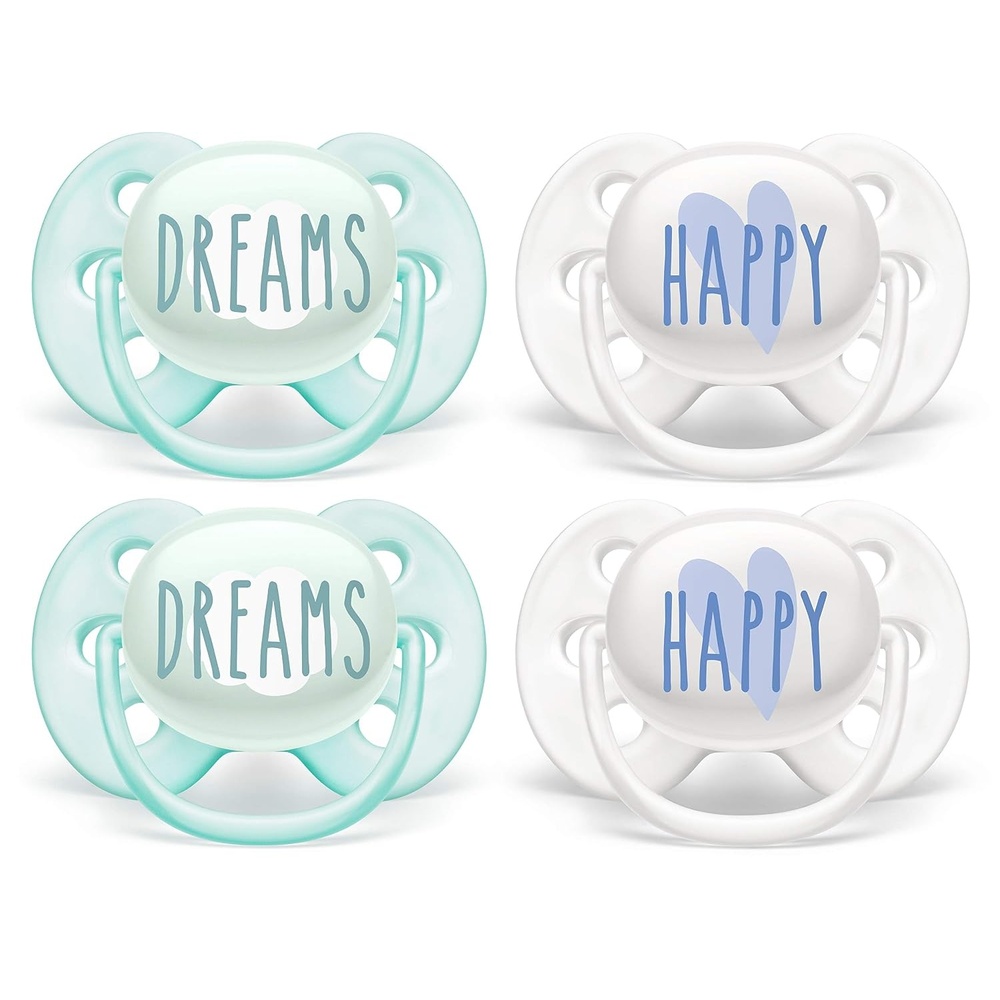 image:imagePhilips AVENT Ultra Soft Pacifier 06 Months Dreams and Happy Designs 4 Pack WhiteGreen SCF22243DreamsHappy
