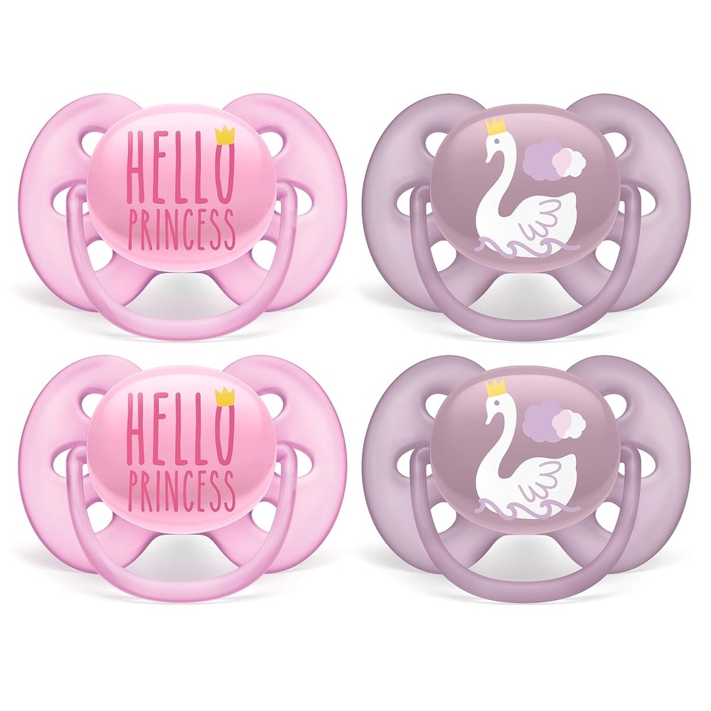image:imagePhilips AVENT Ultra Soft Pacifier 06 Months Dreams and Happy Designs 4 Pack WhiteGreen SCF22243PrincessSwans