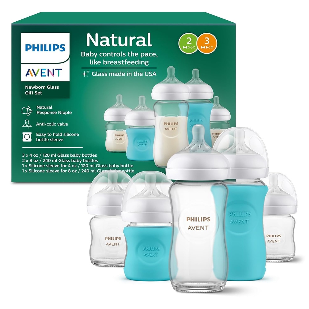 image:imagePhilips Avent Glass Natural Bottle with Natural Response Nipple Baby Gift Set SCD858014 and 8 Ounce