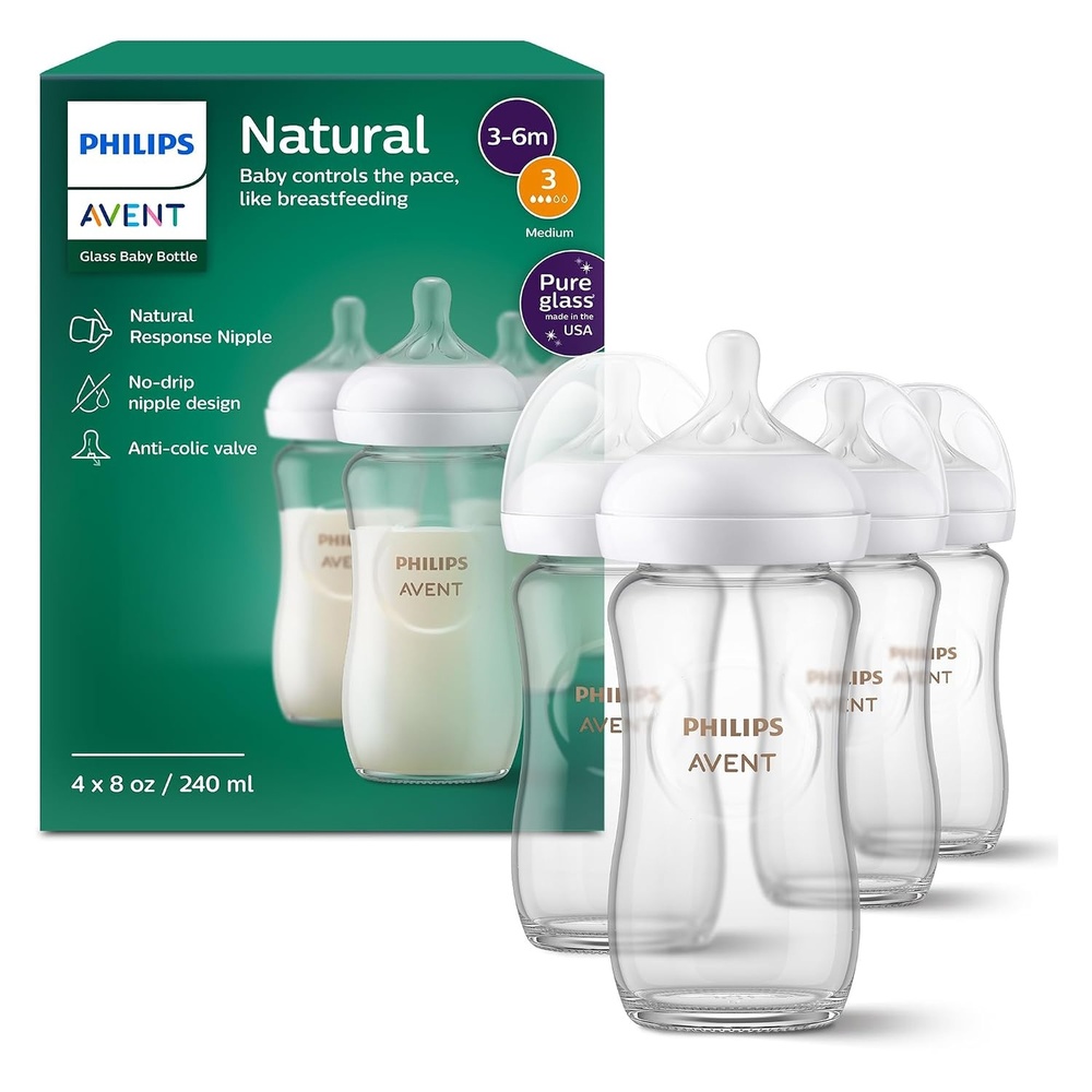 image:imagePhilips Avent Glass Natural Bottle with Natural Response Nipple Baby Gift Set SCD858018 Ounce Pack of 4