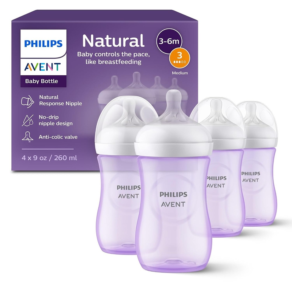 image:imagePhilips Avent Natural Baby Bottles Medium Flow 9 oz BPAFree 4PackPurple