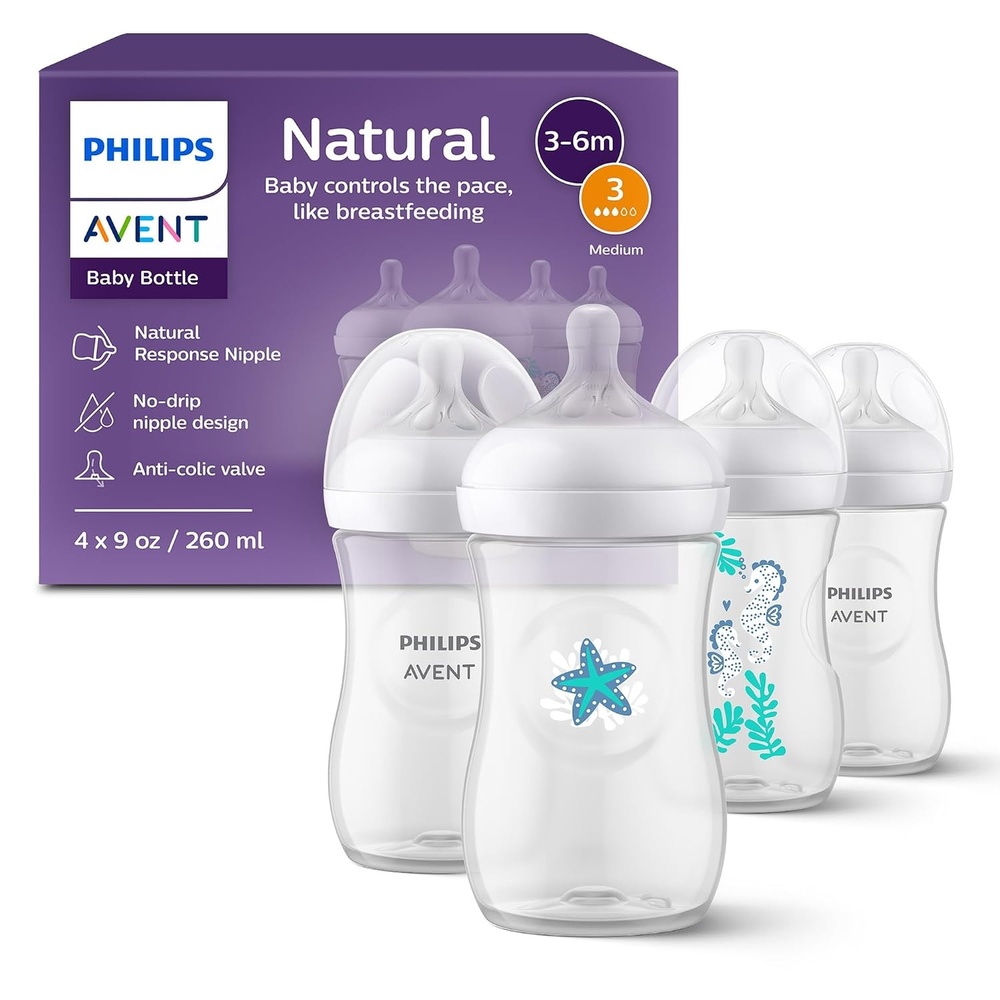 image:imagePhilips Avent Natural Baby Bottles Medium Flow 9 oz BPAFree 4PackSea Design