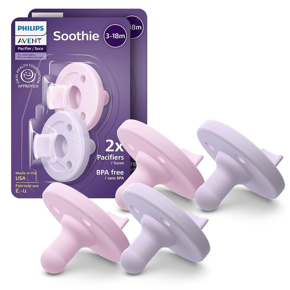 image:imagePhilips Avent Soothie Baby Pacifier for 318 Months BPAFree 4PackLilacPastel Pink
