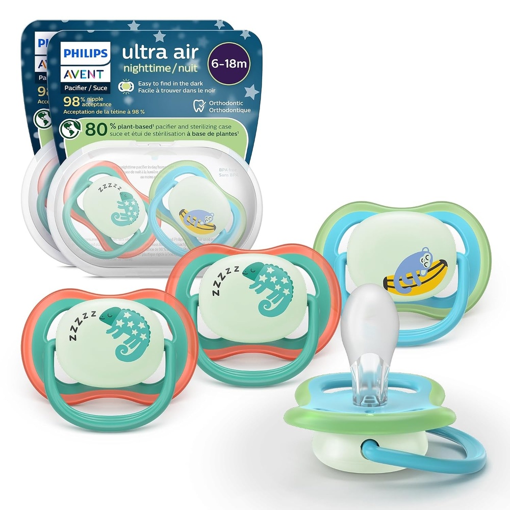 image:imagePhilips Avent Ultra Air Nighttime Pacifier 618 Months BPAFree 4PackGreen