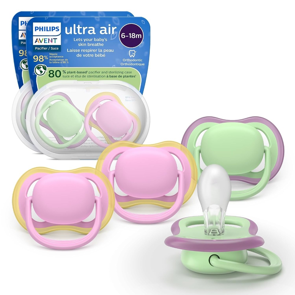 image:imagePhilips Avent Ultra Soft Baby Pacifier 618 Months BPAFree 4Packgreen  pink