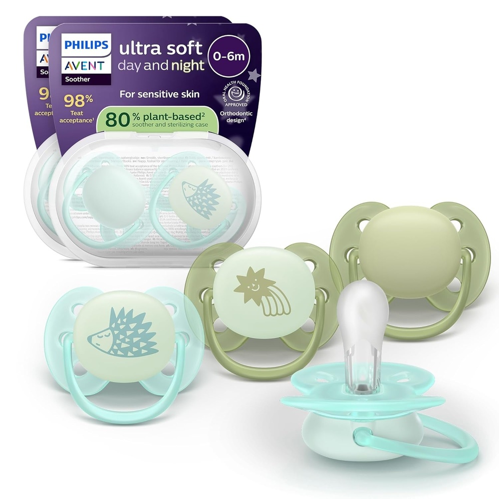 image:imagePhilips Avent Ultra Soft Day amp Night Baby Pacifier 618 Months BPAFreeBlueGreen