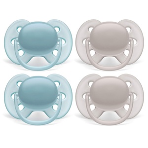 Philips AVENT Ultra Soft Pacifier 0-6 Months, Dreams and Happy Designs, 4 Pack, White/Green, SCF222/43(Blue/Grey)