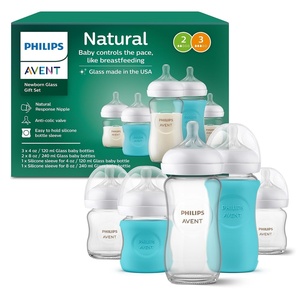 Philips Avent Glass Natural Bottle with Natural Response Nipple, Baby Gift Set, SCD858/01(4 and 8 Ounce)