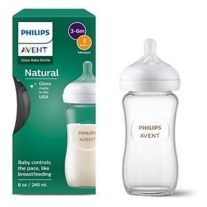 Philips Avent Glass Natural Bottle with Natural Response Nipple, Baby Gift Set, SCD858/01(8 Ounce (Pack of 1))