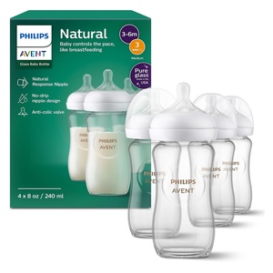 Philips Avent Glass Natural Bottle with Natural Response Nipple, Baby Gift Set, SCD858/01(8 Ounce (Pack of 4))