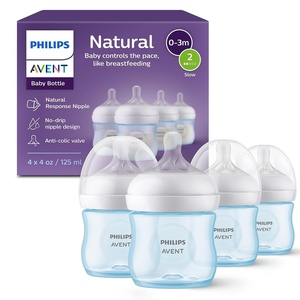 Philips Avent Natural Baby Bottles, Medium Flow, 9 oz, BPA-Free, 4-Pack(Blue)