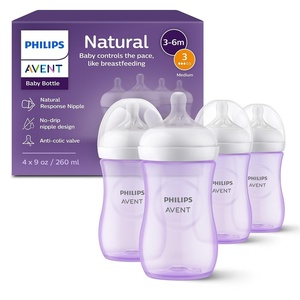 Philips Avent Natural Baby Bottles, Medium Flow, 9 oz, BPA-Free, 4-Pack(Purple)
