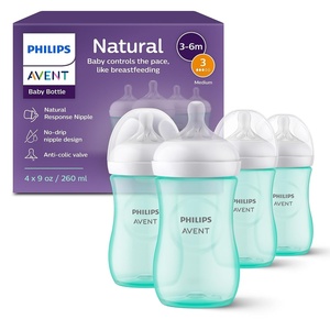 Philips Avent Natural Baby Bottles, Medium Flow, 9 oz, BPA-Free, 4-Pack(Teal)