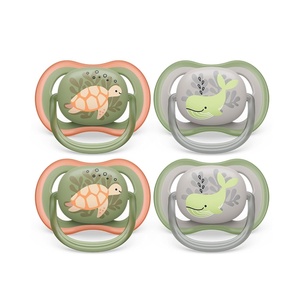 Philips Avent Ultra Air Pacifier – 4 x Light, Breathable Baby Pacifiers for Babies Aged 6-18 Months, BPA Free with Sterilizer Carry Case, SCF085/53(Orange Turtle / Green Whale)