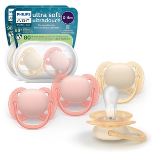 Philips Avent Ultra Soft Baby Pacifier, 0-6 Months, BPA-Free, 4-Pack(pink)
